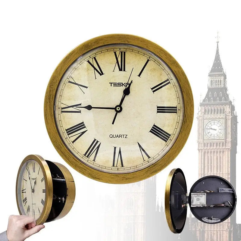Secret Compartment Wall Clock with Hidden Safe