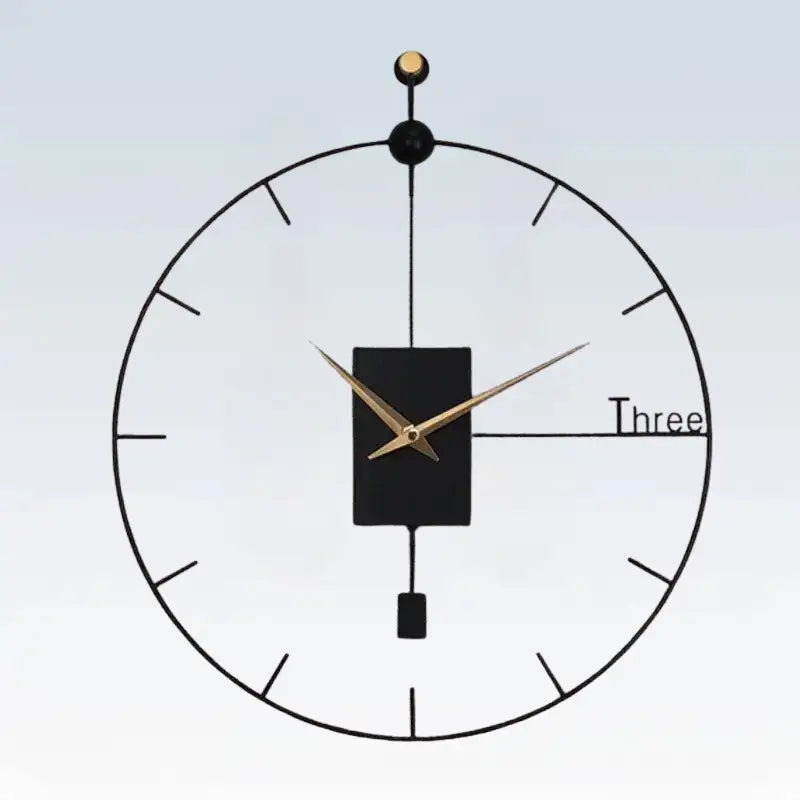 Black minimalist metal wall clock with geometric circular frame