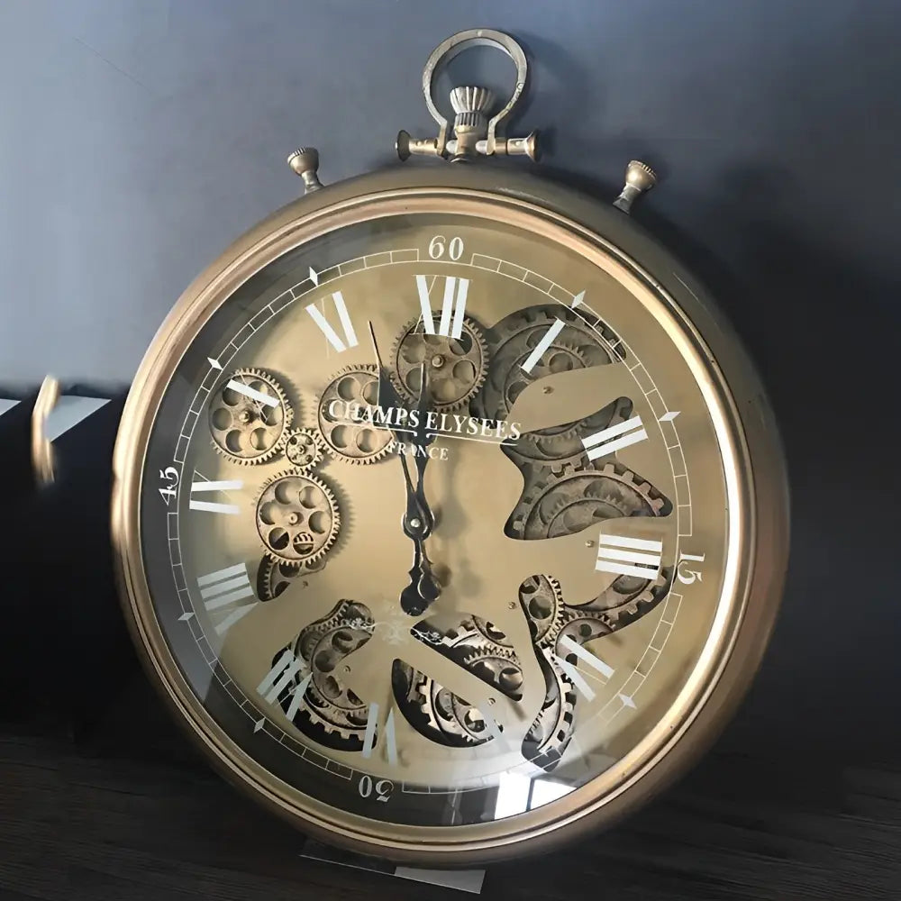 Close-up of silent quartz movement and rotating mechanism on metal wall clock