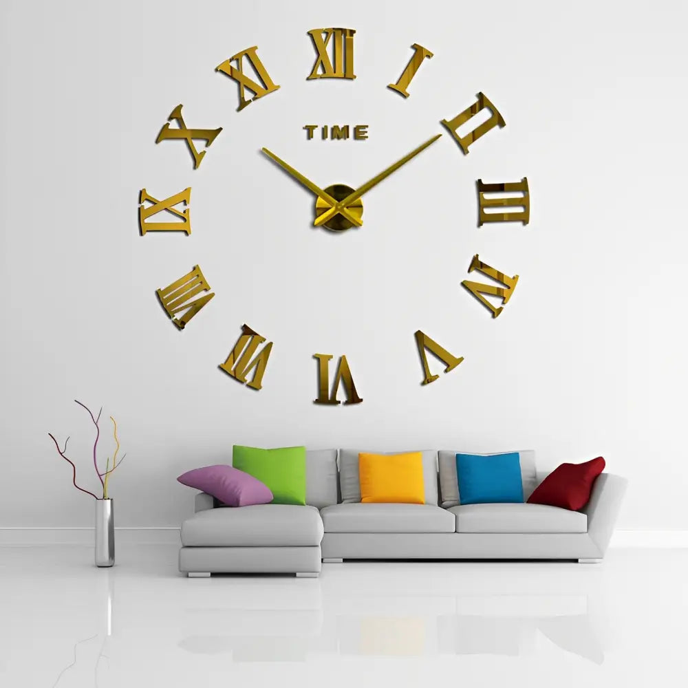 Silver roman numeral wall clock close-up showing analog hands