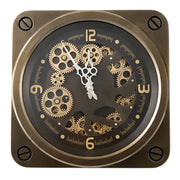 European style wall clock with spinning gear accent, 14-inch diameter, front view