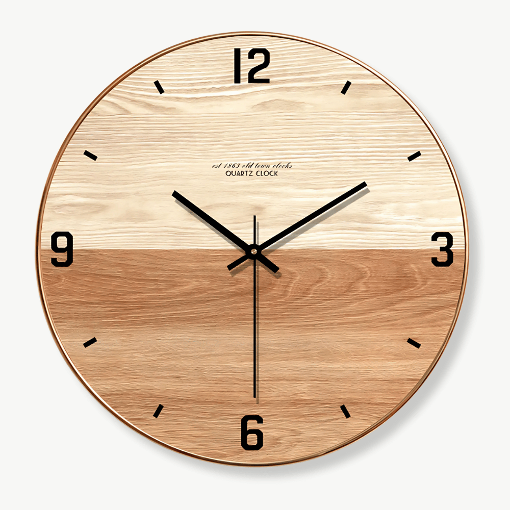 Double-Shade Wooden Wall Clock - Silent Circular Design