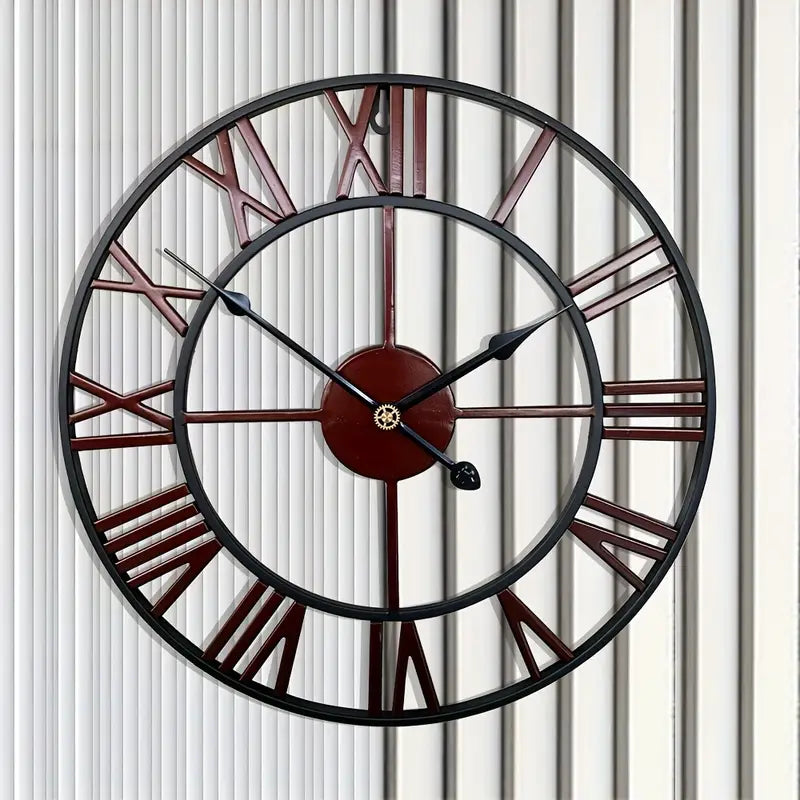 40 cm industrial wall clock in copper red finish in a modern living room