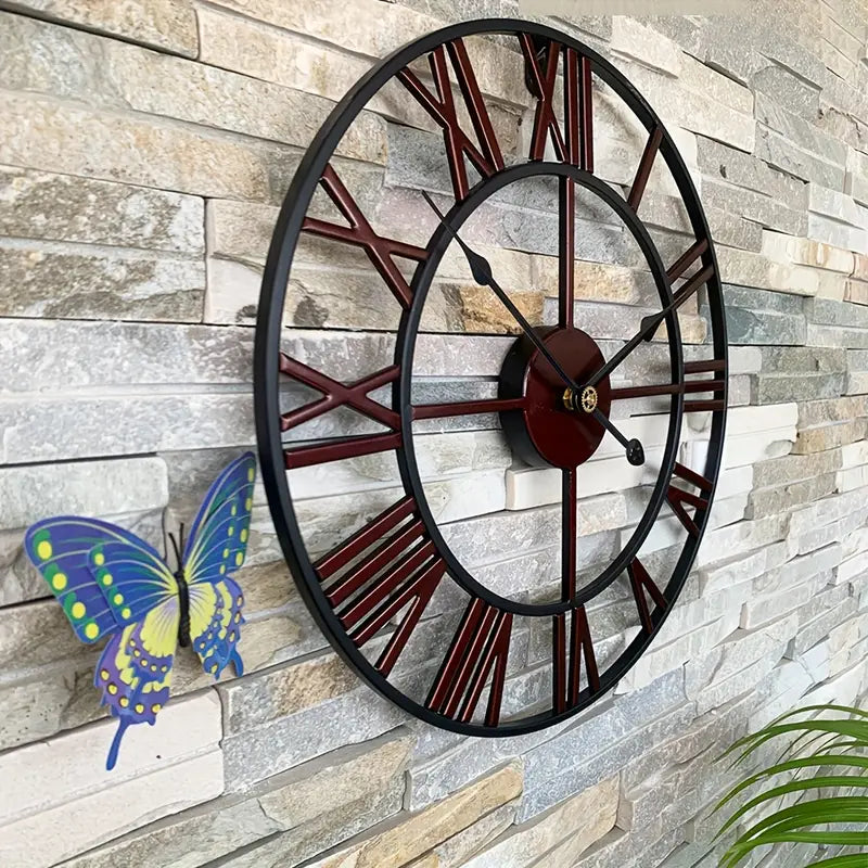 50 cm large copper red metal wall clock above a kitchen counter