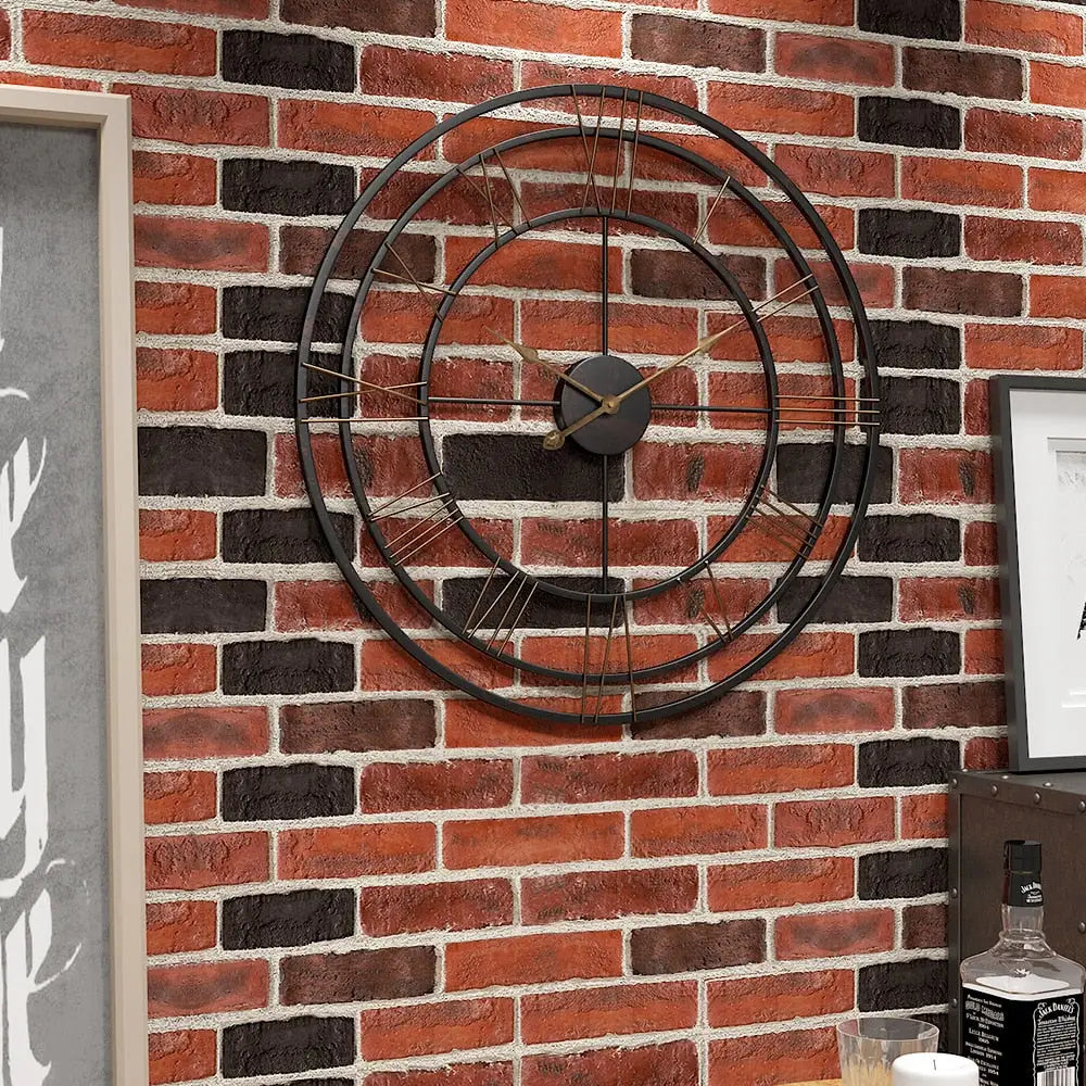 Silent quartz industrial wall clock in modern living room
