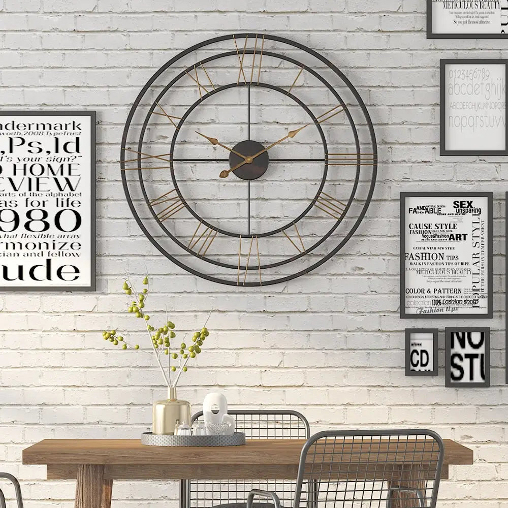 Large metal wall clock with vintage industrial design