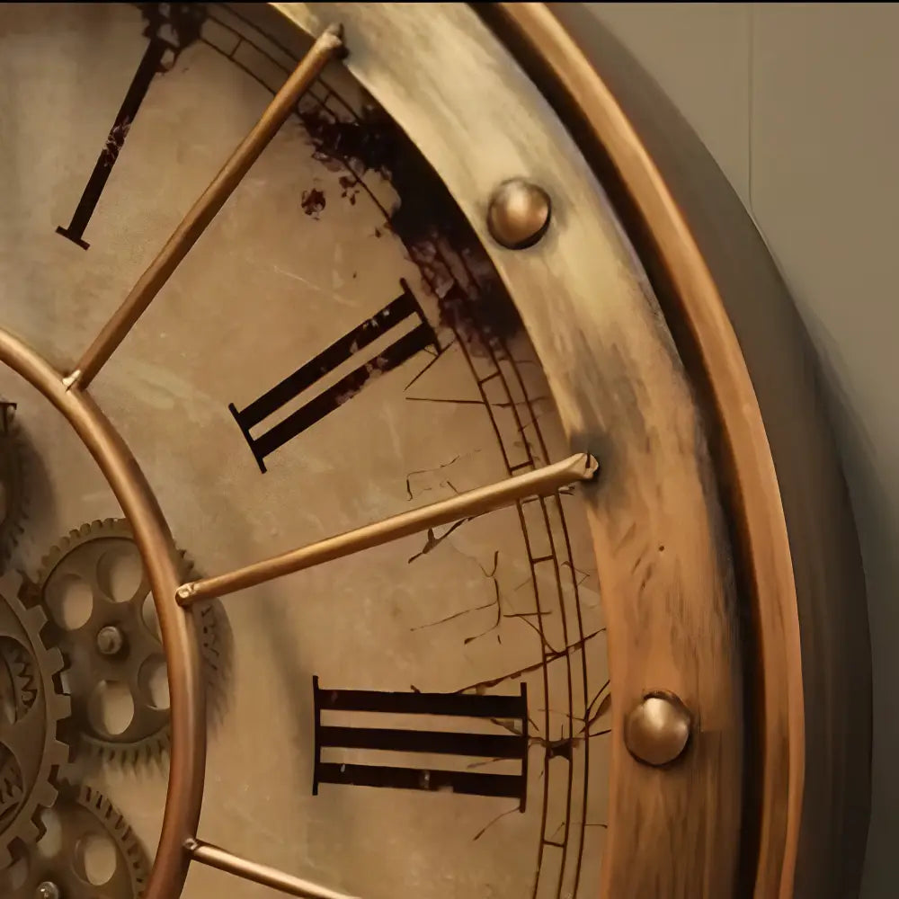 Side profile of heavy-gauge metal gear clock showing 8 cm depth