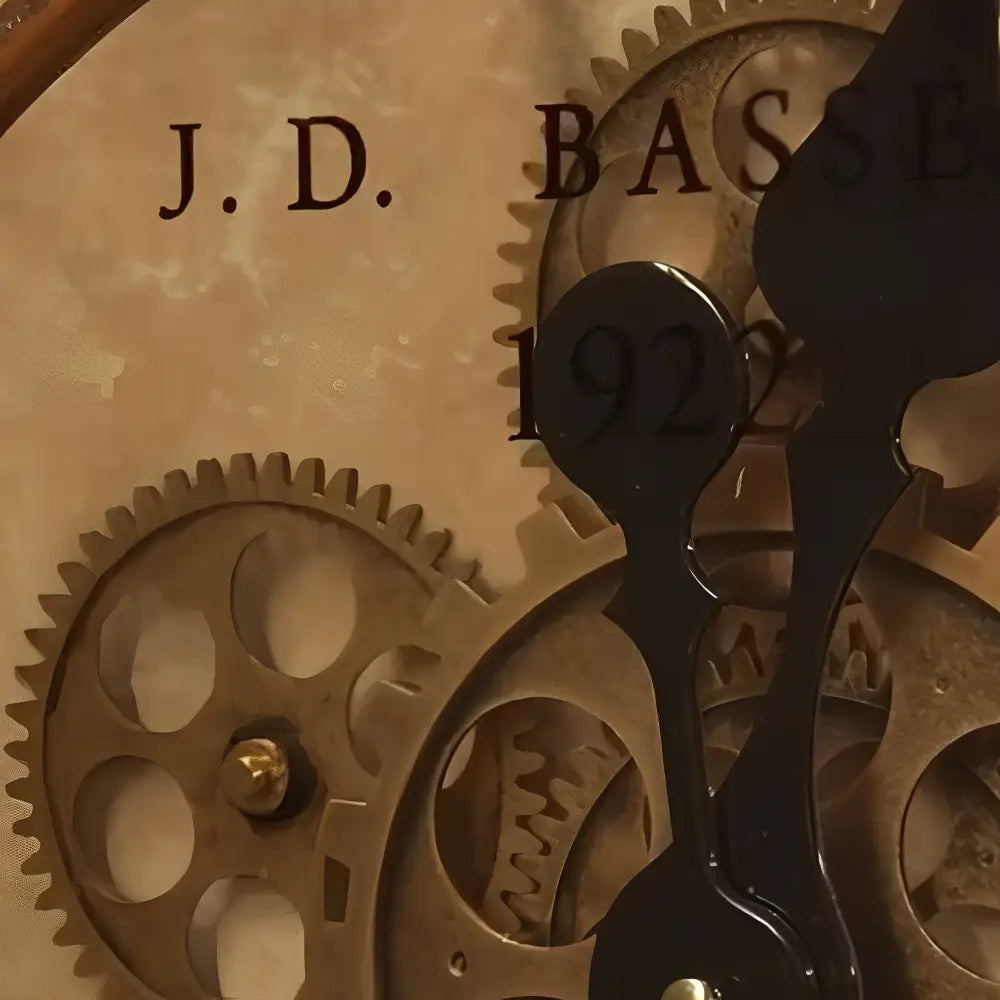 Silent quartz movement detail on industrial decorative wall clock