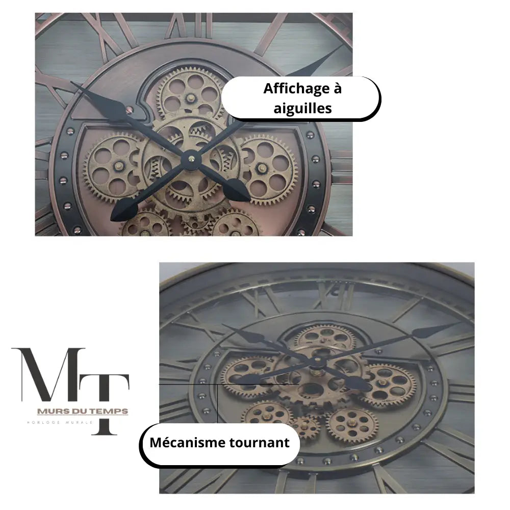 Industrial Mechanical Wall Clock - Mirror Dial Metal Case