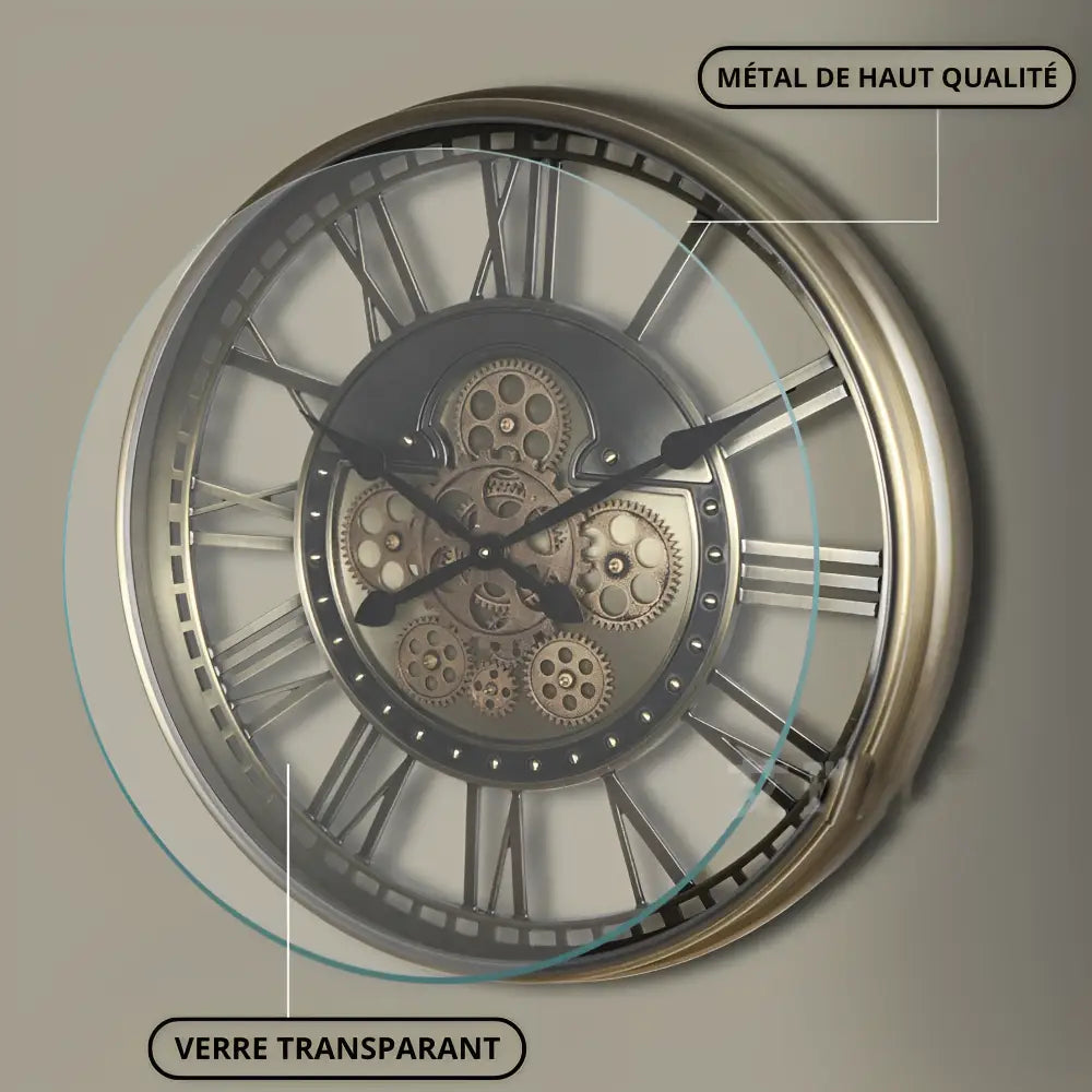 Industrial Mechanical Wall Clock - Mirror Dial Metal Case