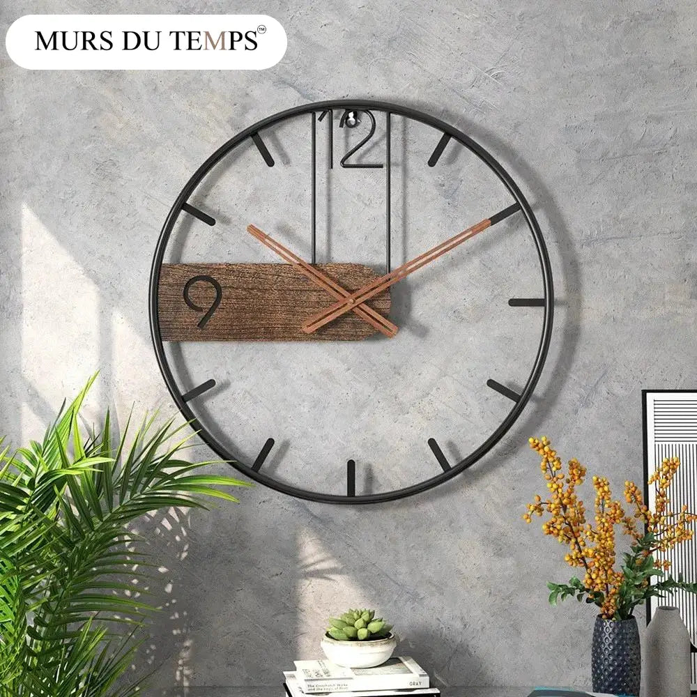 Detail of aged iron frame texture on modern industrial wall clock