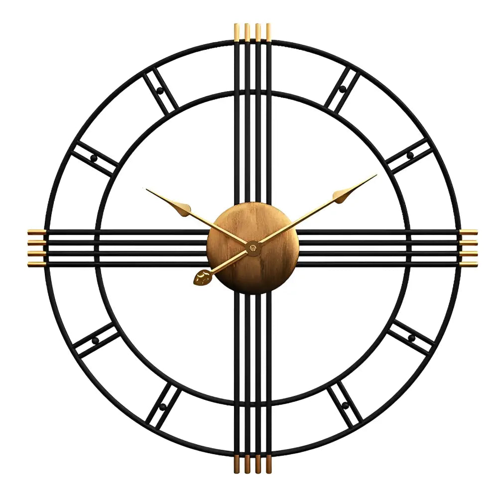 Industrial Wall Clock - Natural Wood and Black Metal, 50 cm