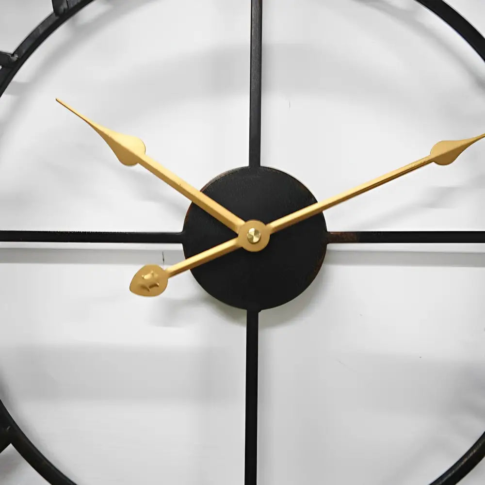 Large metal wall clock with quartz movement detail