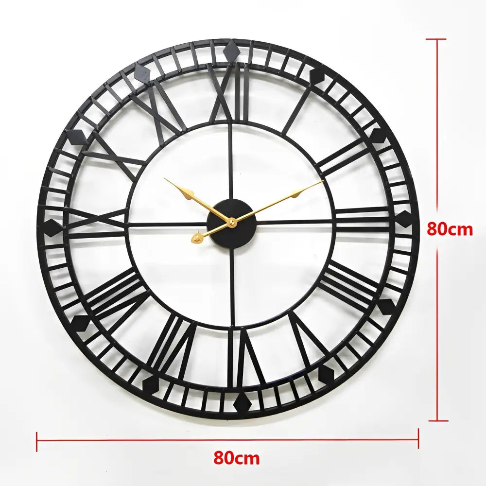 Large 80 cm Industrial Metal Wall Clock - Black Vintage Design