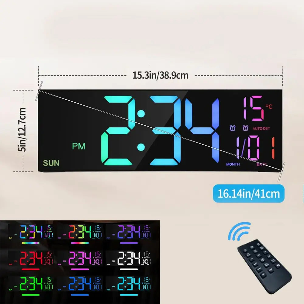Large Digital Wall Clock - 8 Color Letters