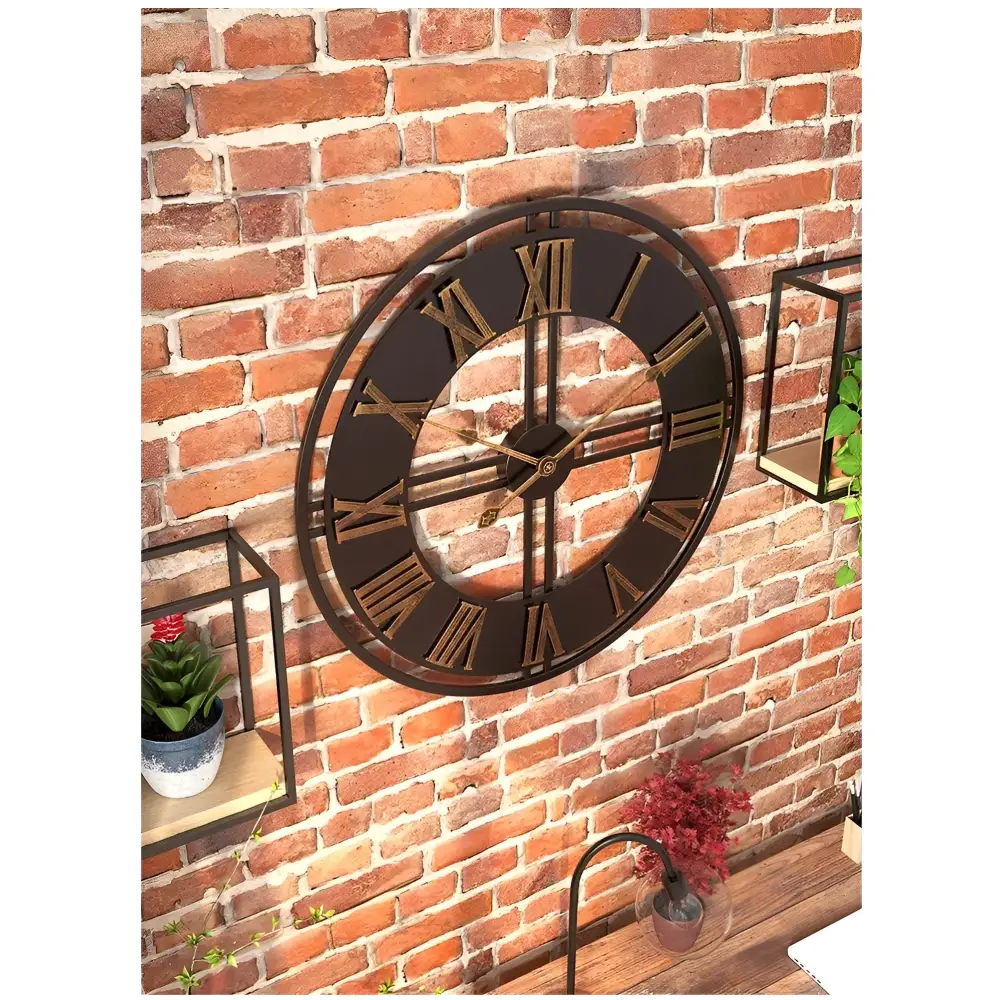 Large Industrial Wall Clock - Roman Numerals, Metal, 23 in