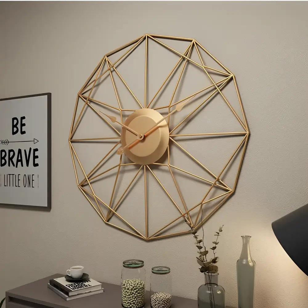 Minimalist black metal wall clock 80 cm in a modern living room