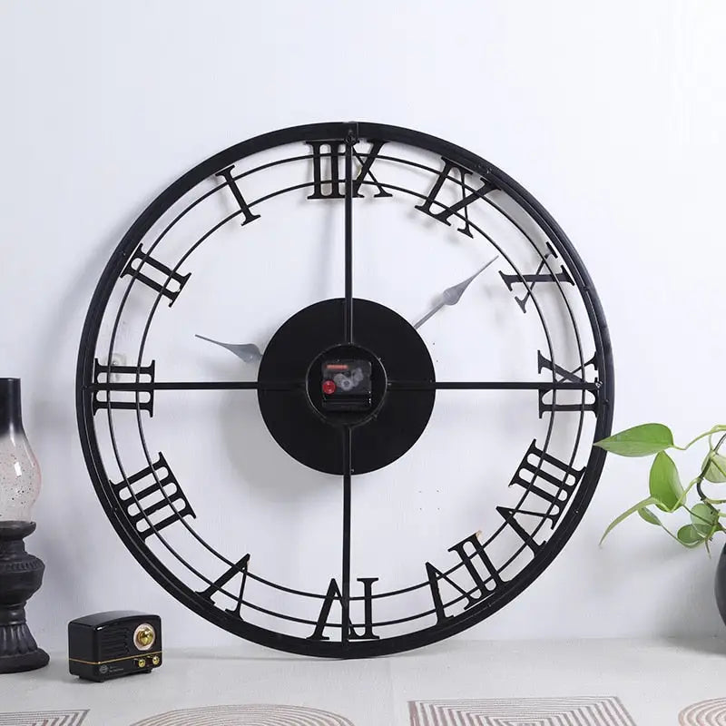 Large Roman Numeral Wall Clock - Industrial Metal Design, 60 cm