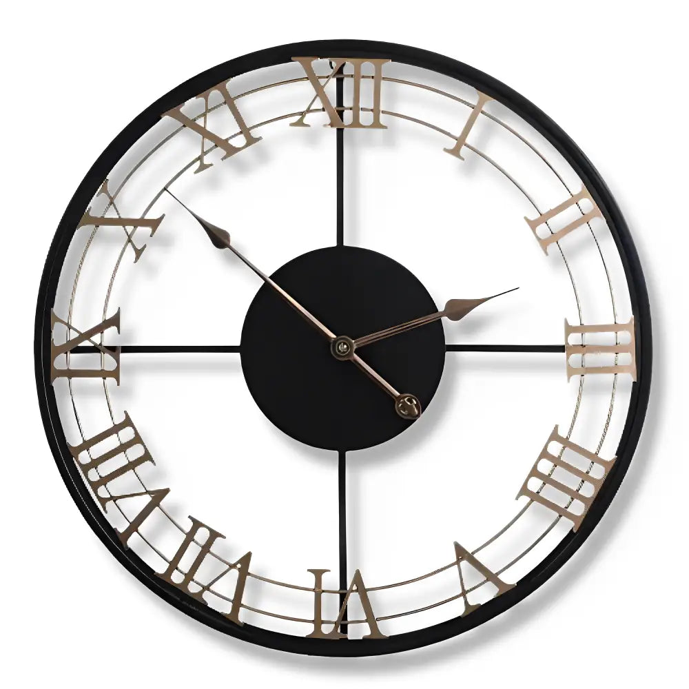 Large Roman Numeral Wall Clock - Industrial Metal Design, 60 cm