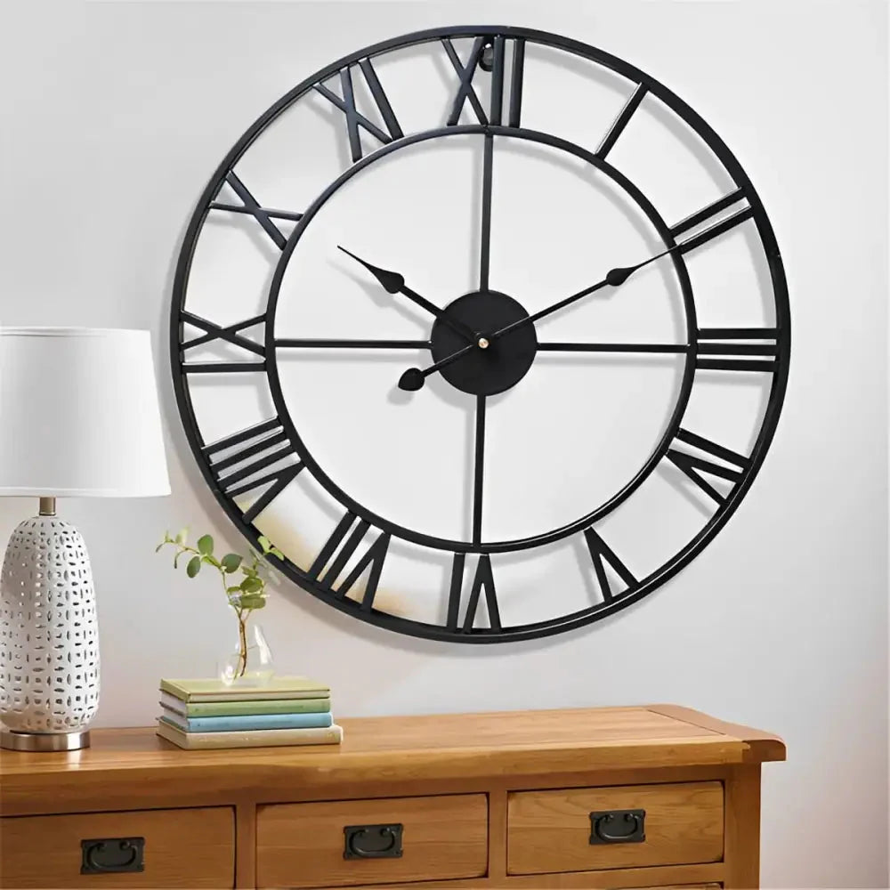 Large Roman Numeral Wall Clock - Metal, Silent Quartz
