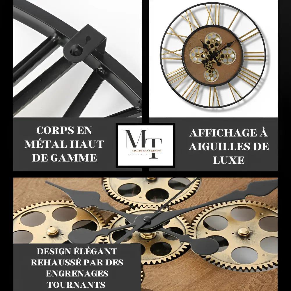 60 cm steampunk wall clock with analog hands and industrial design