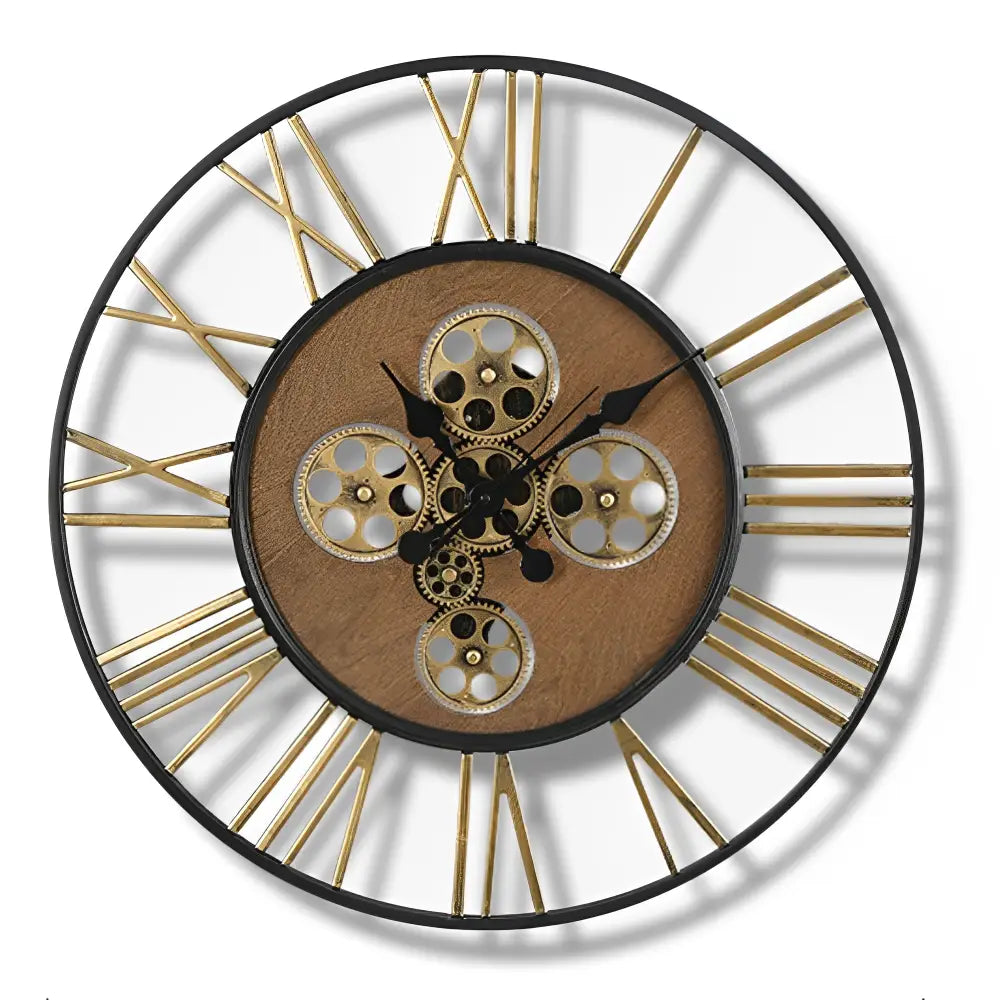 Large Steampunk Wall Clock with Spinning Gears - Metal and Wood