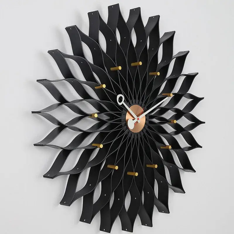 Large Sunflower Wall Clock - Black