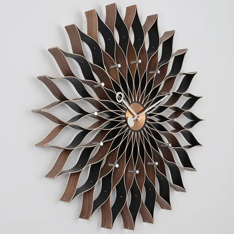 Large Sunflower Wall Clock - Walnut Color