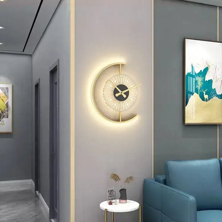 LED Crescent Moon Wall Clock Lamp