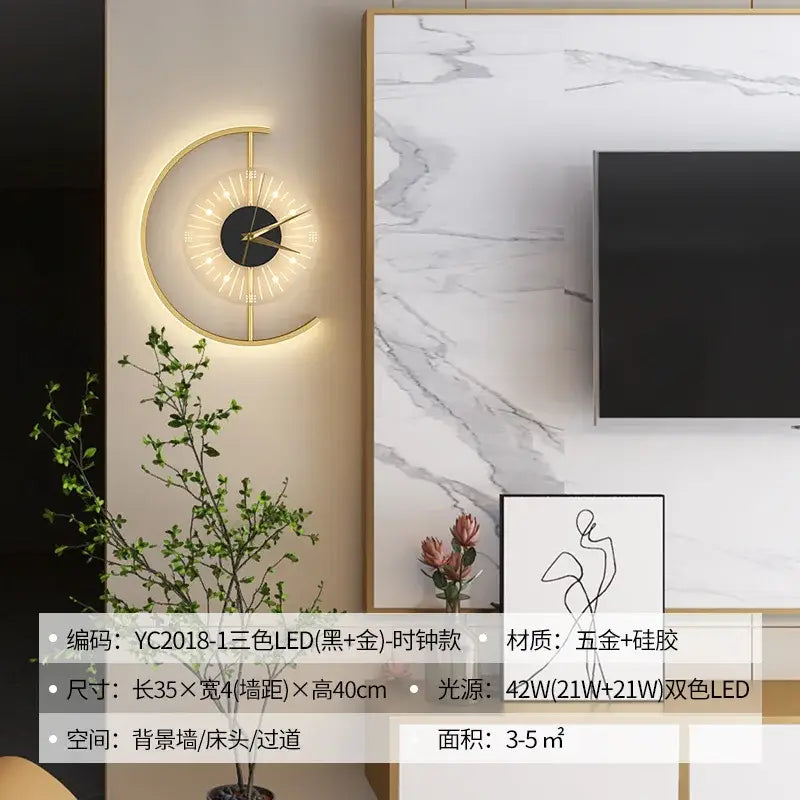 LED Crescent Moon Wall Clock Lamp