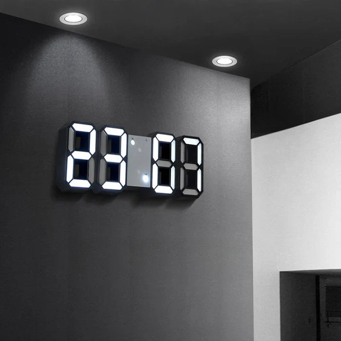 Rectangular USB-powered LED clock mounted on white living room wall