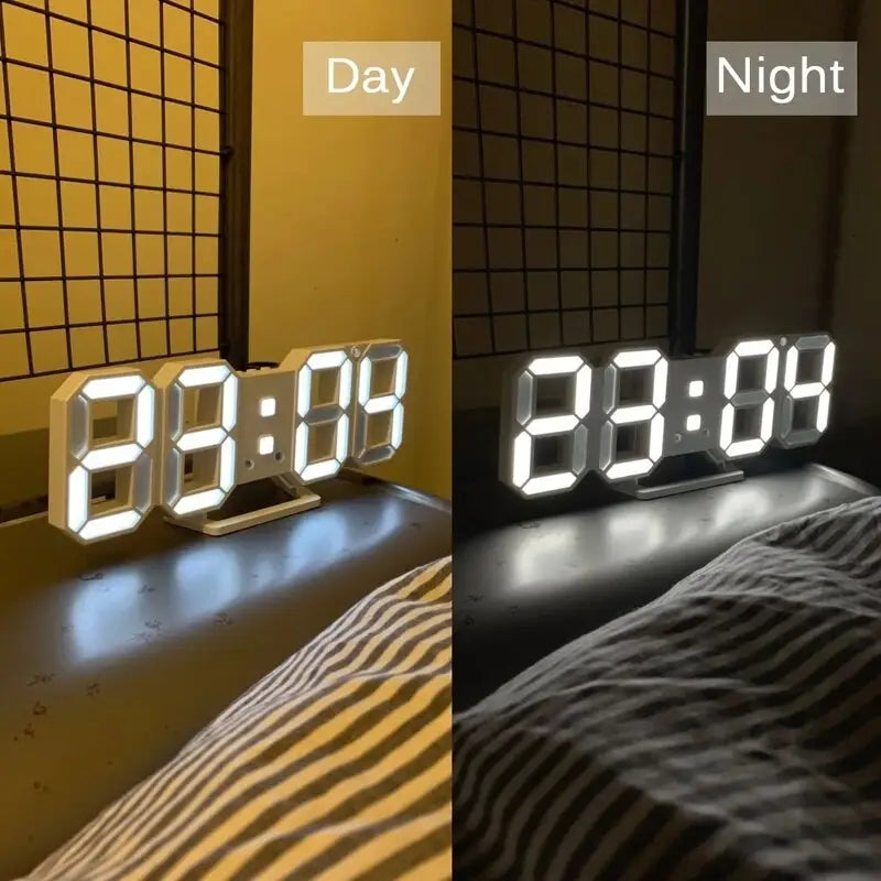 Back panel of LED digital clock with USB cable and wall-mount slot