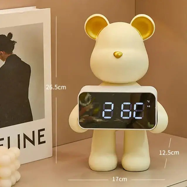 LED Teddy Bear Alarm Clock - Ours debout (Creme) - wall clock