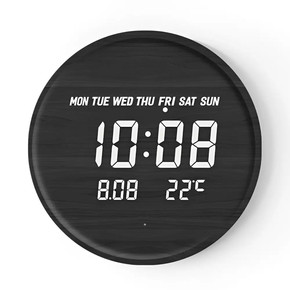LED Wall Clock with Wood Frame - Digital Display, Voice Activated