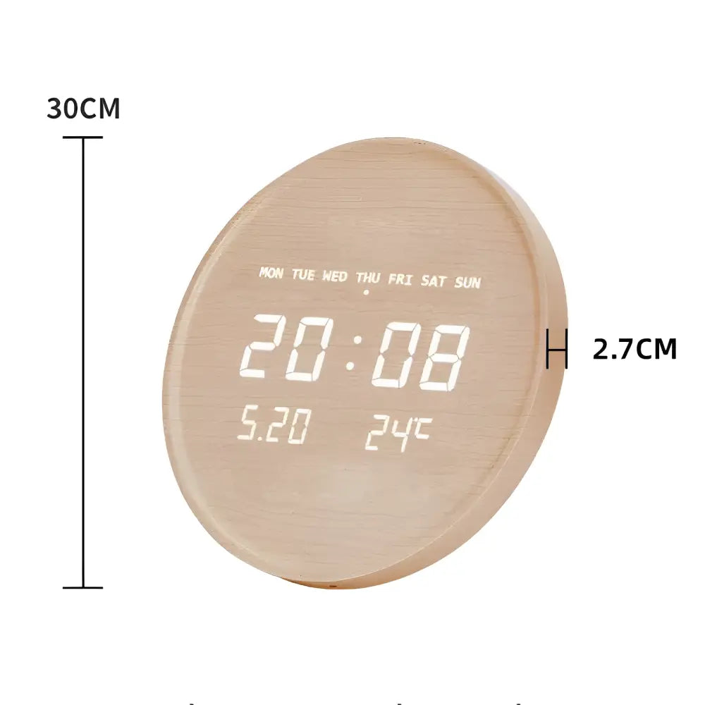 LED Wall Clock with Wood Frame - Digital Display, Voice Activated