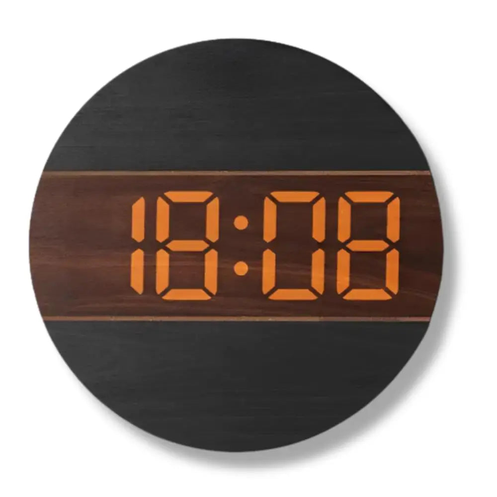 LED Wood Wall Clock - Digital Display, Silent, 12/24H Mode