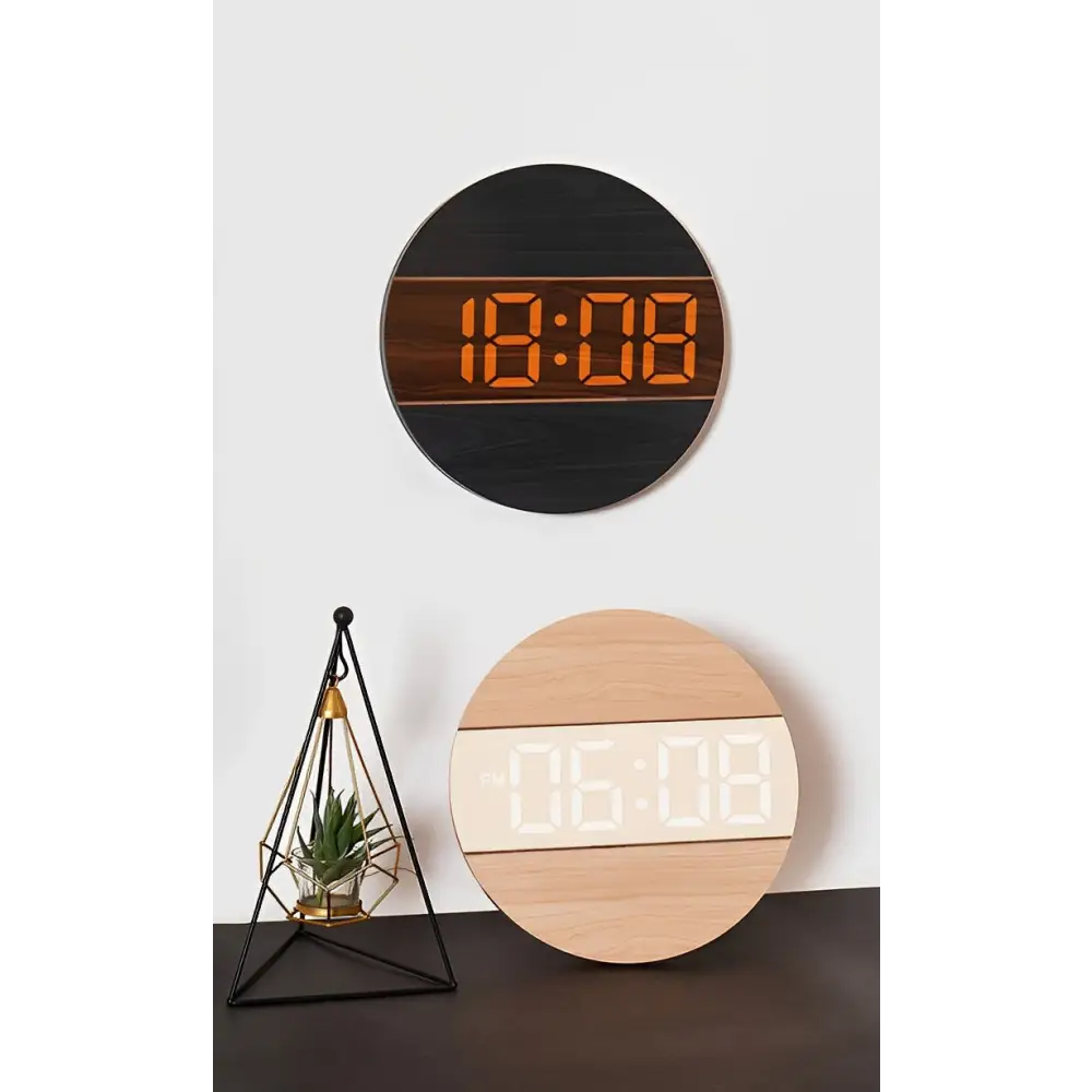 Natural wood LED wall clock with silent movement in kitchen setting