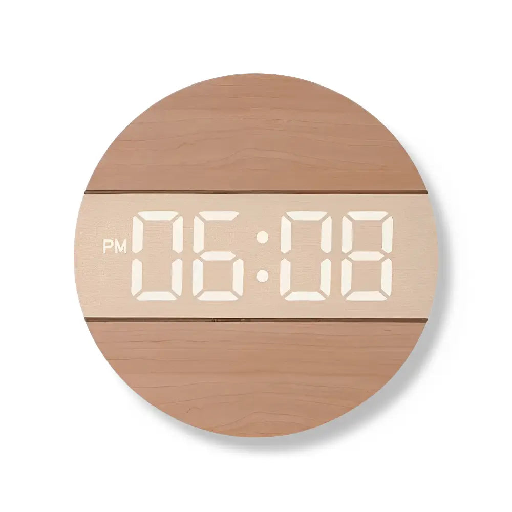 LED digital wall clock in black finish with alarm mode display