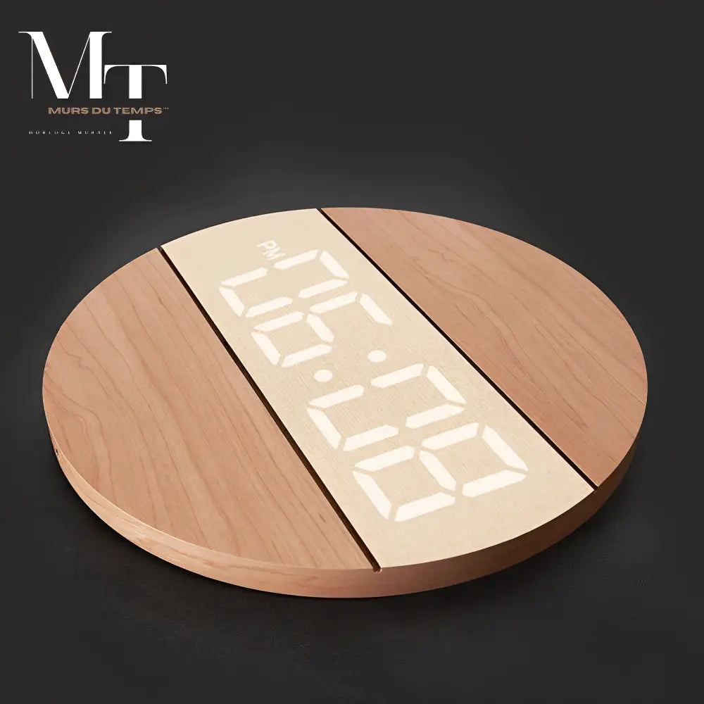 LED Wood Wall Clock - Digital Display, Silent, 12/24H Mode