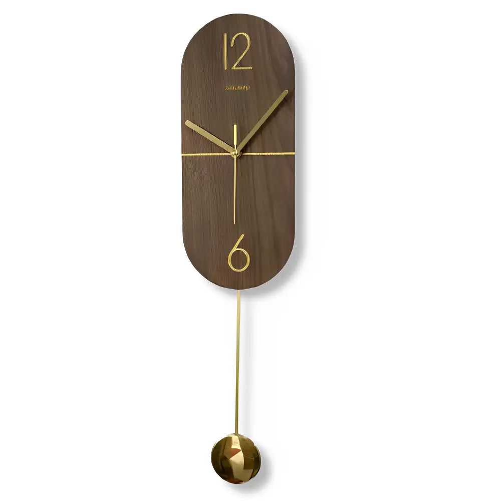 Linea Walnut & Gold Pendulum Wall Clock - Modern Wood Design