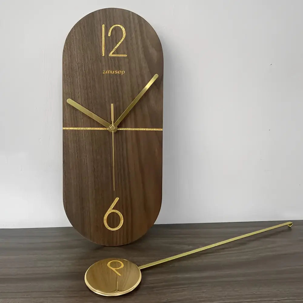 Silent swing movement detail of the Linea walnut pendulum clock