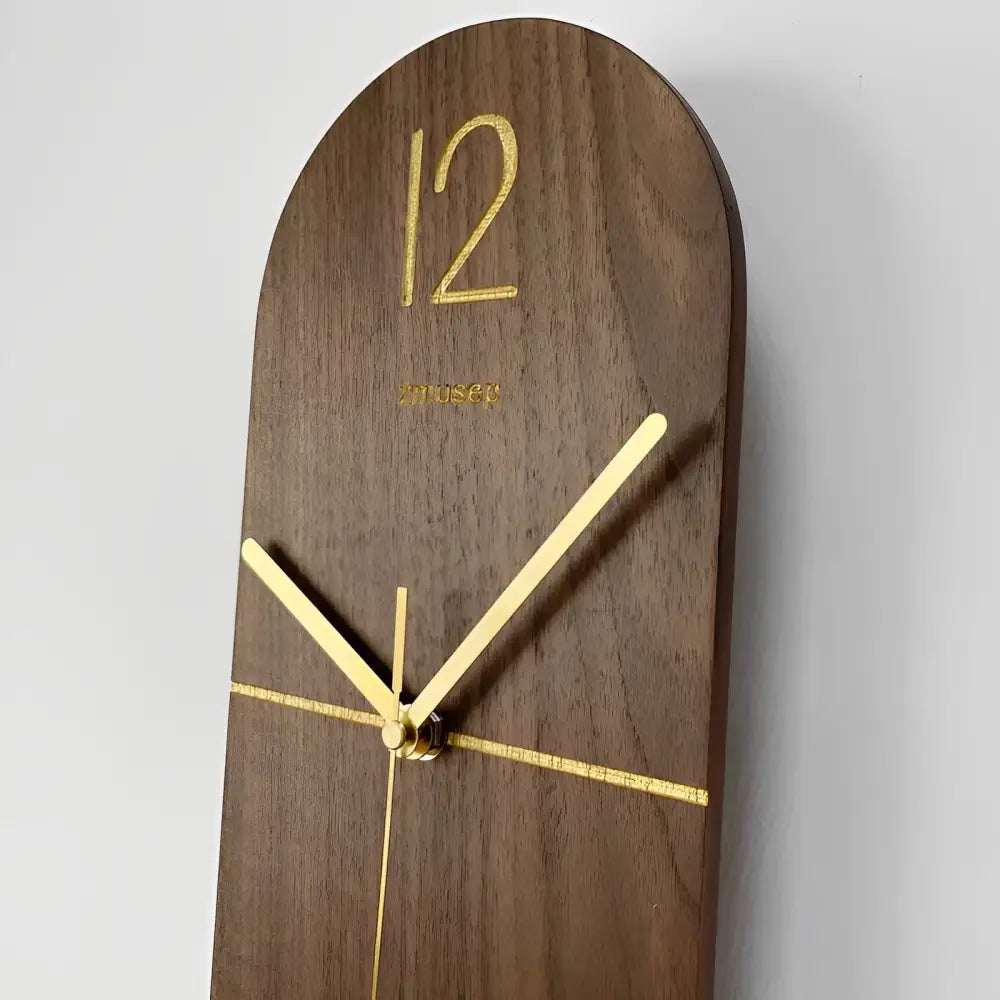 Linea Walnut & Gold Pendulum Wall Clock - Modern Wood Design