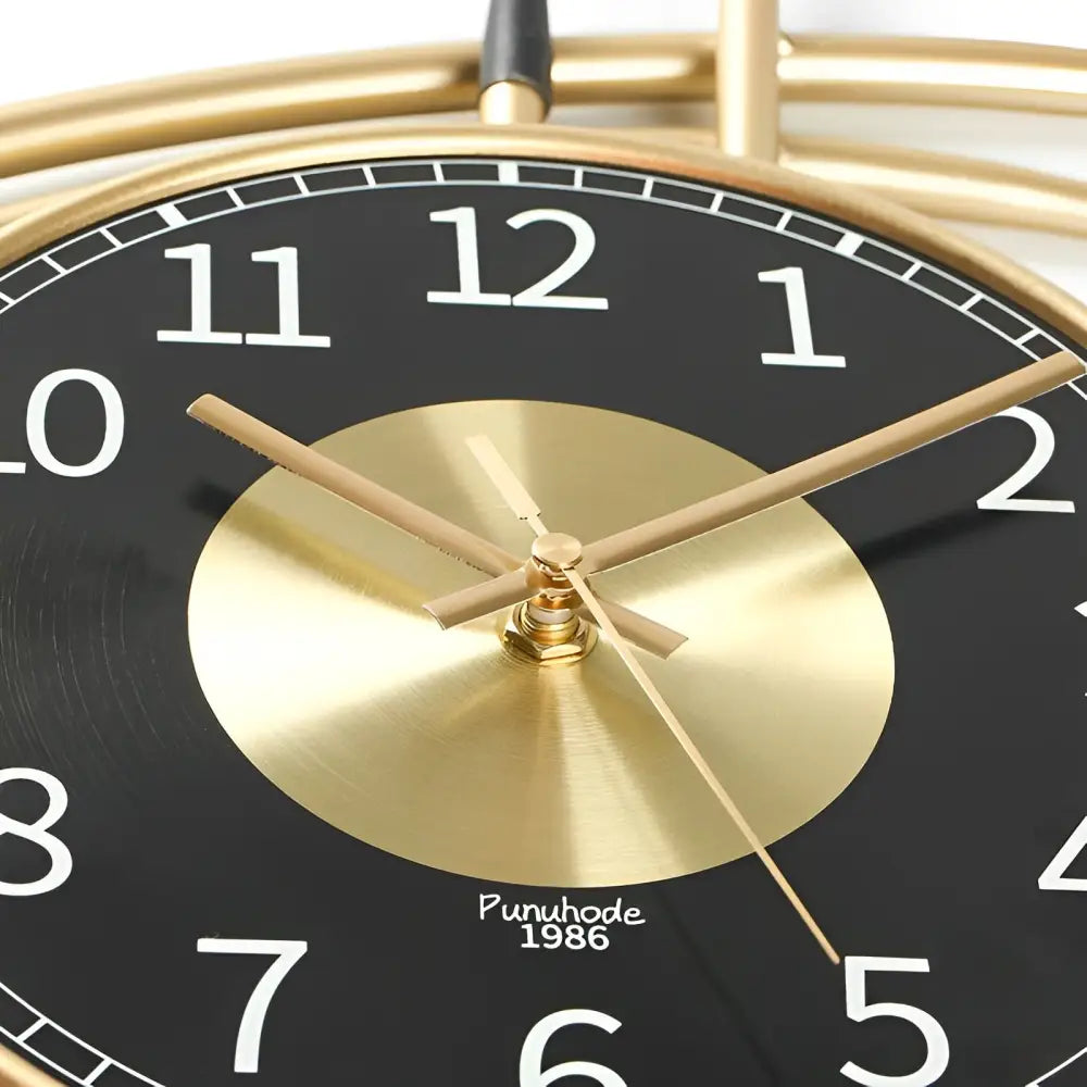 Large luxury wall clock with silent movement displayed in a contemporary interior