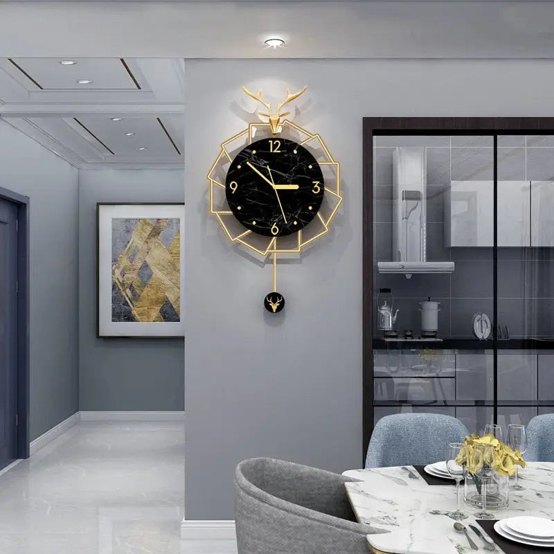 Silent sweep quartz wall clock with analog hands and deer design