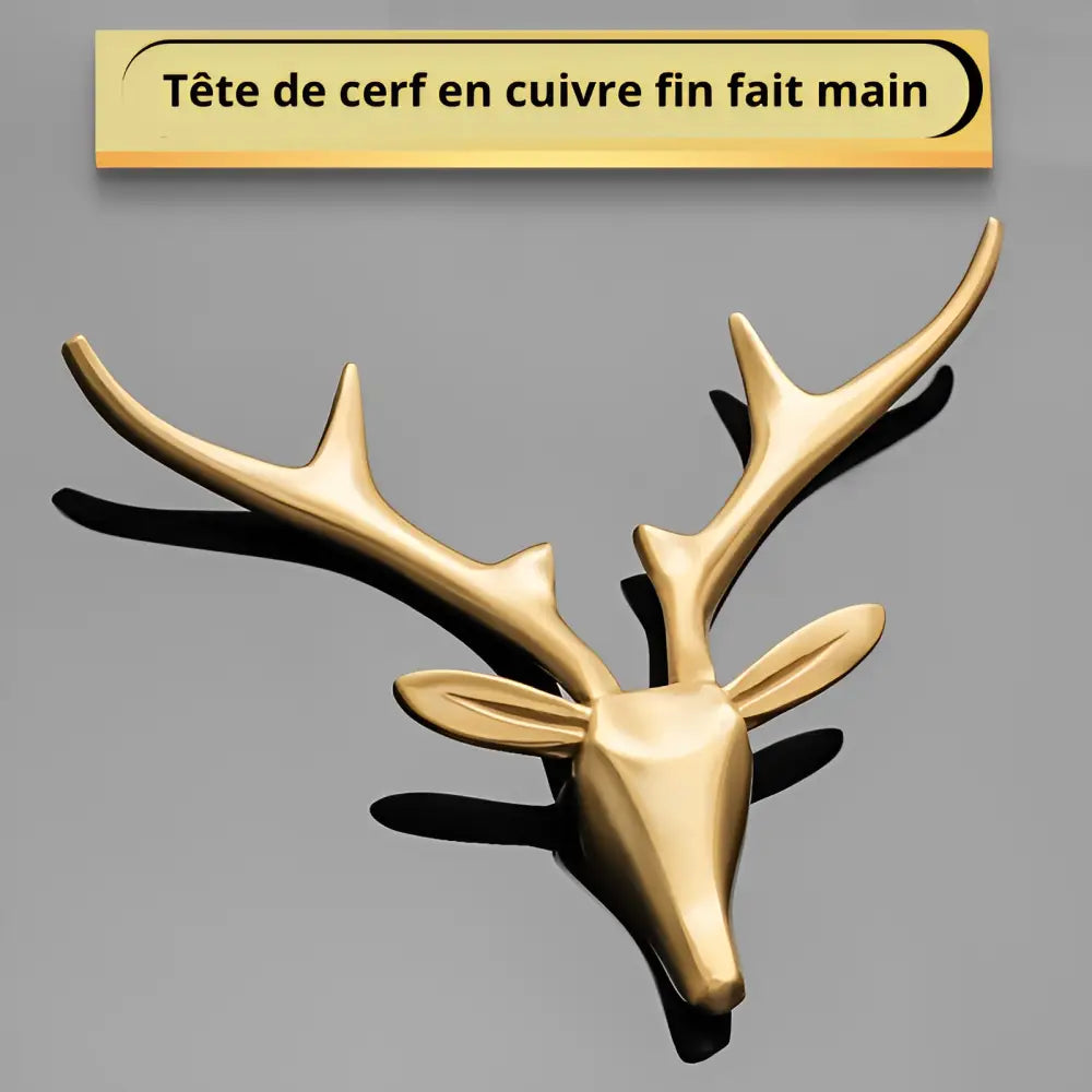 Gold deer wall clock displayed in a modern living room