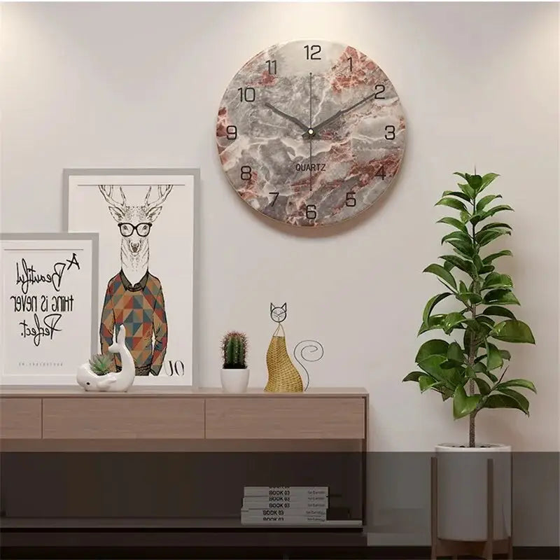 Marble Effect Wall Clock - Modern Nordic Design