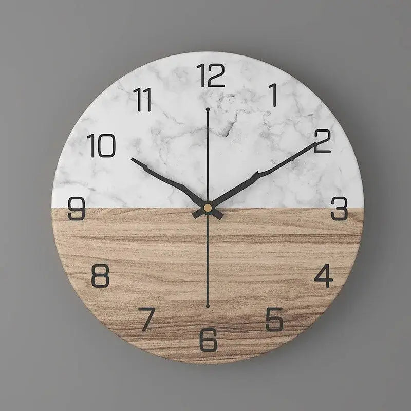 Fire stone colorway marble effect wall clock on a neutral wall