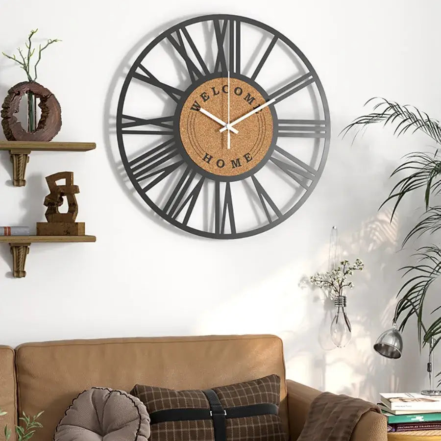 Close-up of silent copper quartz movement inside metal cork clock
