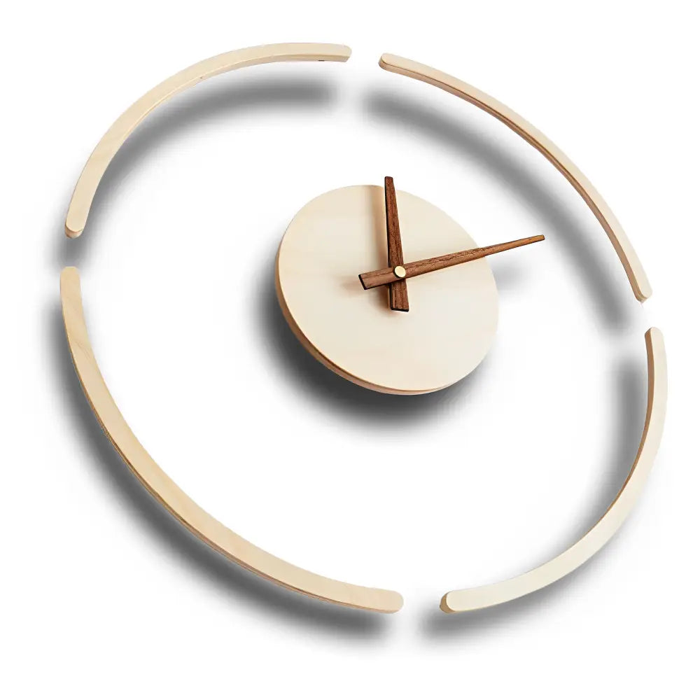 Natural bamboo grain detail on circular minimalist wall clock