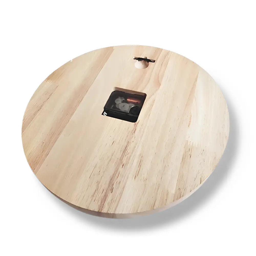 Natural wood grain detail on minimalist silent wall clock